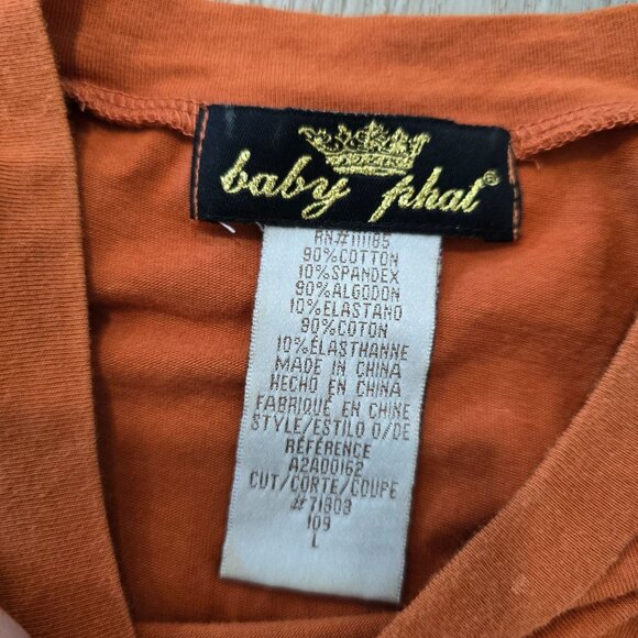 Baby phat 90s y2k Orange Graphic Tee Shirt With Leopard Print & Chain Detail L - Picture 5 of 6